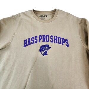 Bass Pro Shops Sweatshirt Mens XL Beige Crewneck Fleece Pullover Fishing Logo